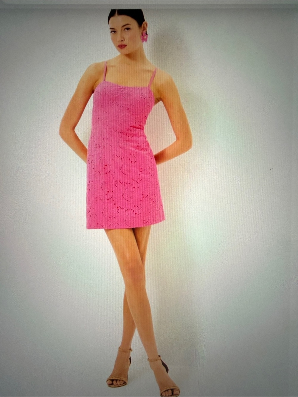 Lilly Pulitzer Pink Eyelet Spaghetti-Strap Mini Dress